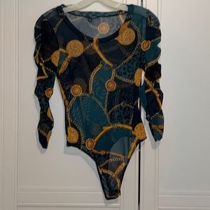 Versace like chain see through bodysuit - small